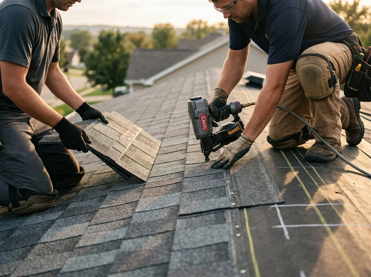 Professional roofer working on a residential roof in Lehighton
